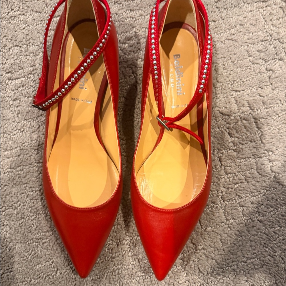 Baldinini Red Pointed-Toe Slingback Pumps with Crystal Strap